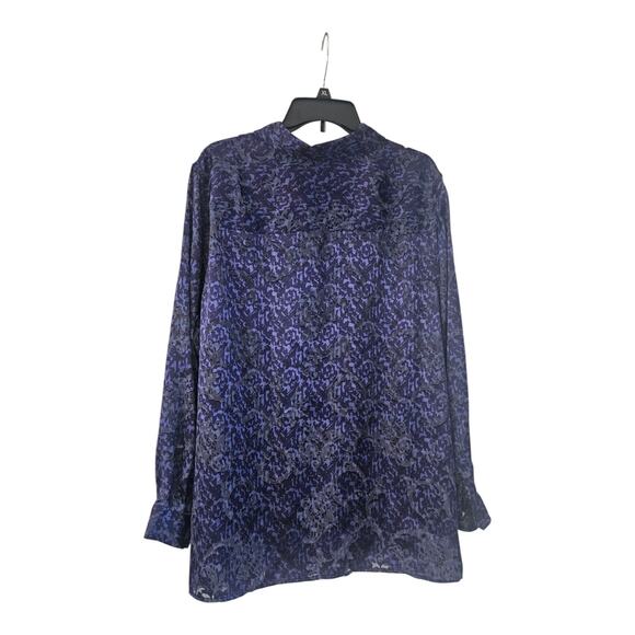 JM Colection Woman Size 24W Blouse Button-Up Long Sleeve Purple Collared - Picture 2 of 9